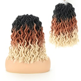 Eliza Wavy Gypsy Locs Faux Locs Ombre Crochet Hair 14" 8Packs Goddess Locs Synthetic Fiber Faux Locs African Roots Dreadlocs Synthetic Braiding Hair Extensions for Black Women(14",OM3T30613)