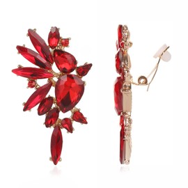 Met-edianger Red Rhinestone Statement Earrings Retro Vintage Crystal Clip on Drop Dangle Earrings Cluster Non Piercing Earrings for Women
