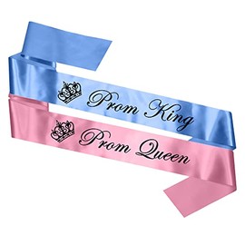 Prom King & Queen Sash Set for Leavers Do Graduation End of Year Ball - Baby Blue Baby Pink