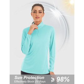MAGCOMSEN Running Shirts Women Long Sleeve Shirts Athletic Shirts Women Workout Shirts Women Uv Protection Shirts Summer Shirts Womens Half Zip Light Blue