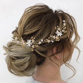 Heread Pearl - Diadema para novia, diseño de flores doradas, accesorio para mujeres y niñas