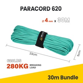 Brotree Paracord 4mm 30M 9 Strands 100% Nylon Rope Type 3 Parachute Cord for Survival, Outdoor, Bracelet, DIY - 280kg Breaking Load (Turquoise)