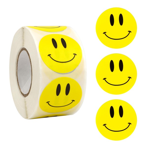 Smiley Face Stickers, 500PCS Happy Face Stickers, 1 Inch Yellow