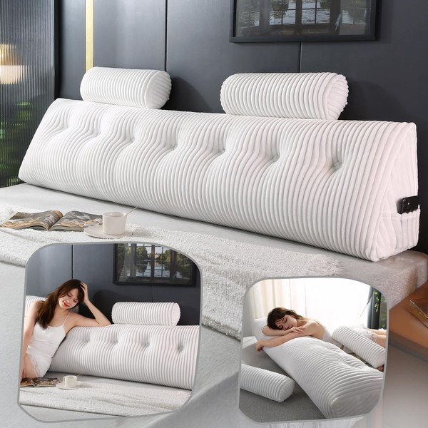 Headboard Wedge Pillow with 2 Pack Neck Roll Pillows Large