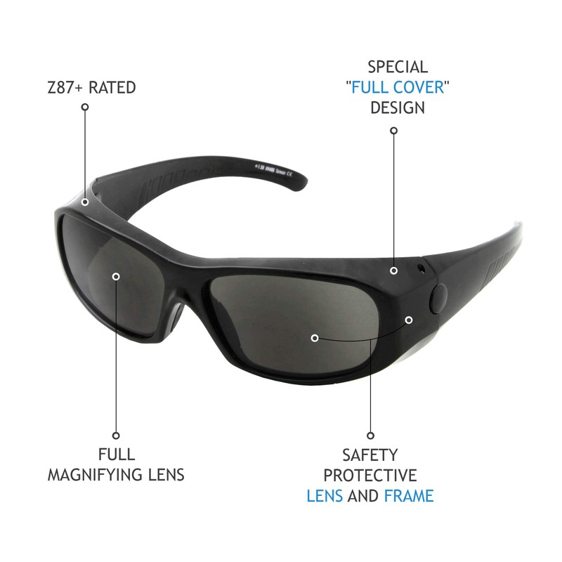 grinderPUNCH Full Lens Magnification Safety Sunglasses | Tinted Outdoor Reading