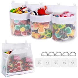 Pack of 2 Bath Toy Storage, Bath Toy Hanging Organiser Bag, Storage Bath Toy Suitable for Family Bathroom - With Five Double Hook Clasps