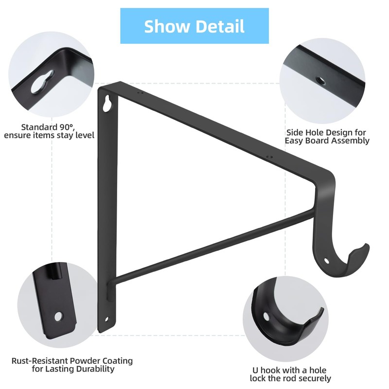 4-Pack Closet Rod Bracket, 10.8x10.8Inch Closet Shelf Brackets Heavy Duty