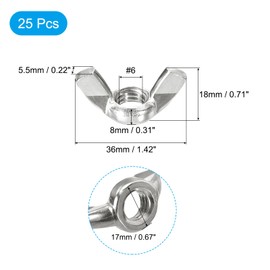 sourcing map M10x1.5" Wing Nut 25 Pcs, 201 Stainless Steel Butterfly Wing Nuts Fasteners Parts Hand Twist Tighten Wing Nuts for Machinery Electronic Equipment DIY, Silver Tone