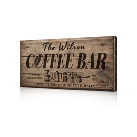DECORARTS - Rustic Coffee Bar Sign Canvas, Retro Wood Grain Style, Classic Customized Wall Art for Kitchen, Dining Room, Bakery or Cafe, 24x12x1.5 in, Ready to Hang.
