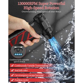 Kocyare Compressed Air Duster,Infinitely Variable Speed，130000RPM Electric Jet Dry Blower with Safety Hammer, Cordless Rechargeable Air Duster for Cleaning PCs/Keyboards/Car Washing(Black)