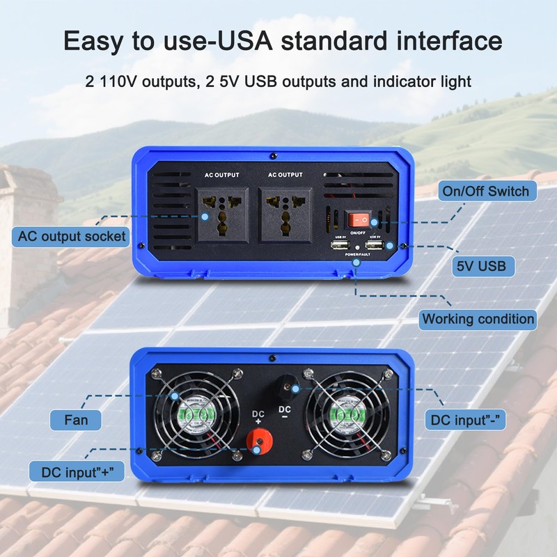 2000 Watt Pure Sine Wave Power Inverter 12V DC to