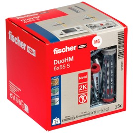 fischer DuoHM 6 x 55 S PZ Cavity Dowels with Metric Panhead Screw and PZ Drive for Attaching TV Brackets, Lights, Wall Shelves, etc. in Panel Building Materials, Pack of 25