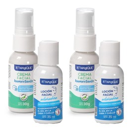 RT MAGIQUE | 2 Kits Cuidado Facial | 2 Cremas hidratantes faciales + 2 Lociones Aclarantes | Skincare Hidratante 24h y Tratamiento quita manchas para piel | Aclarador de piel con Ácido Láctico y Glicólico | Despigmentante corporal y Más | Uso Diurno y Nocturno