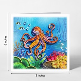 TUMYBee Colorful Under The Sea Animal, Greeting Card, Water Color Quilling Card, Art Card for Get Well Soon, Birthday, Thank You, Thinking Of You, Mother Day, Father Day, Boss Day (Octopus)