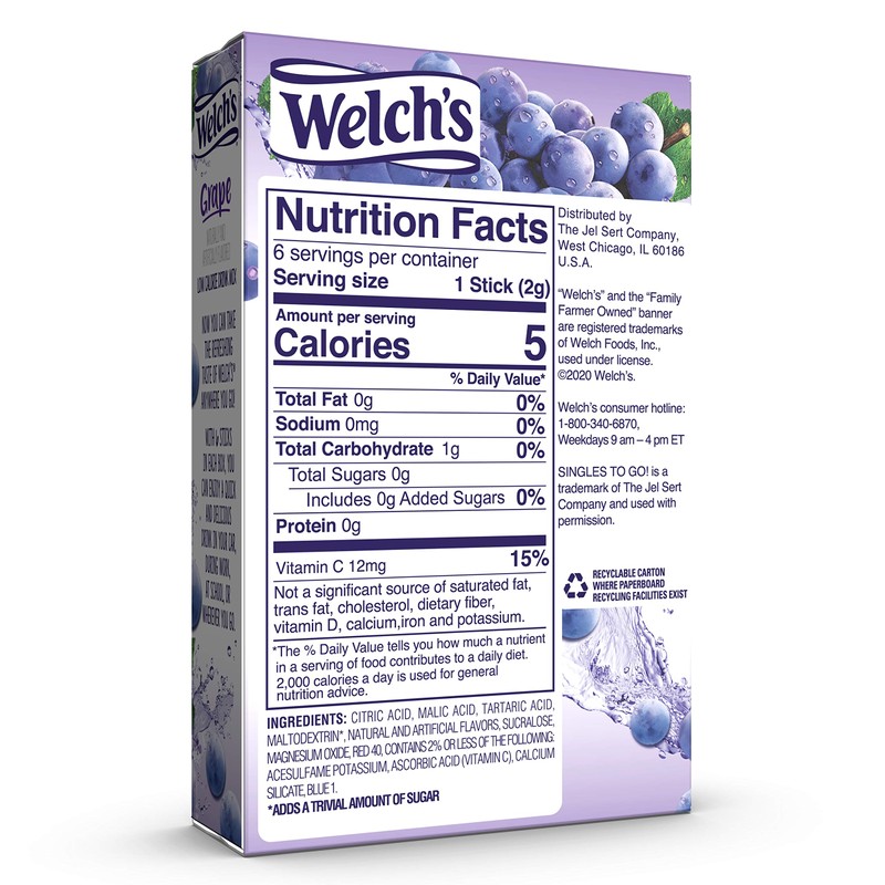 Welch's Singles To Go Powder Drink Mix, Grape, 6 Boxes