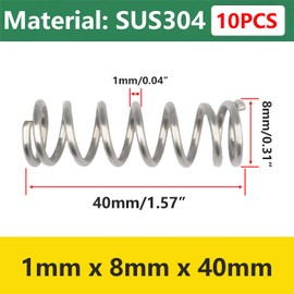 Qrity Pack of 10 Compression Springs, Stainless Steel Coil Springs, 304 Steel Spring, 1 x 8 x 40 mm Spring, Compression Spring for Replacement and Repair