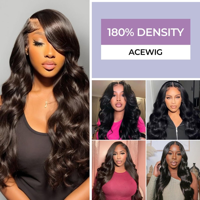 AceWig 22 Inch Body Wave Lace Closure Wigs Human Hair