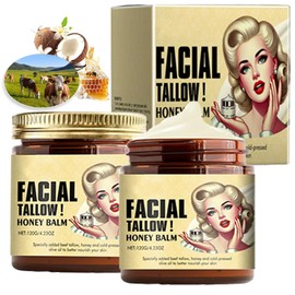 Sebo de Res Para la Cara, Bálsamo de Miel de Sarga Batida, Crema Nutritiva Para Rostro y Cuerpo, de Animales Alimentados con Pasto (8.47 oz Cebo de Res Para la Cara Organica Natural, 2)