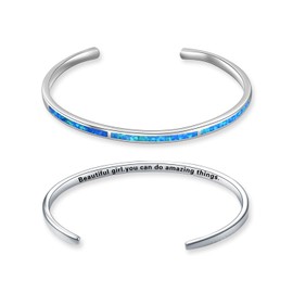 WINNICACA Blue Opal Bracelet Birthday Gifts for Women 925 Sterling Silver Opal Cuff Bangle Bracelet Inspirational Jewelry Gifts for Women Her Wife Mom Wife Anniversary Mothers Day Presents Ideas