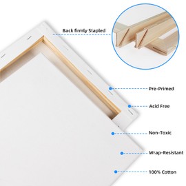 idoobi 4 Pack 18x24 Stretched Canvases for Painting 100% Cotton Large Canvas Boards for Painting, White Painting Canvas for Oil, Acrylic Paint & Other Painting Media