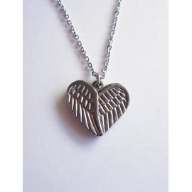 Handmade Stainless Steel Angel Wing Heart Necklace, Non-Tarnishing