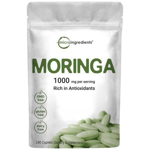 Micro Ingredients Moringa Oleifera 1000mg, 240 Caplets | Whole Leaf Extract, Green Superfood Supplement, Powder from Raw Moringa Leaves | Non-GMO, No Gluten