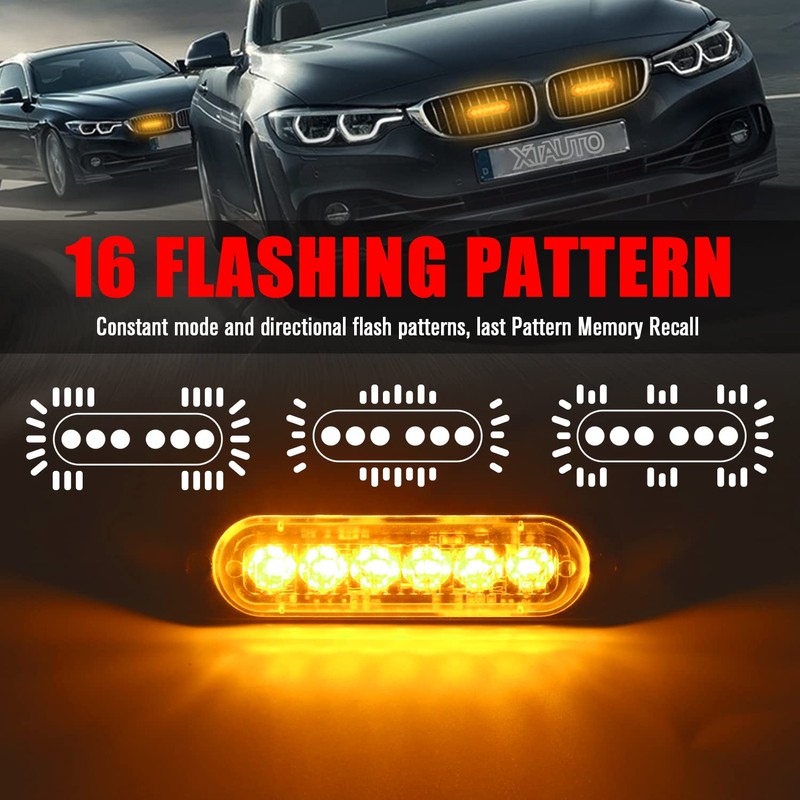 6-LED Warning Emergency Strobe Light XTAUTO Universal 12V-24V Super Bright