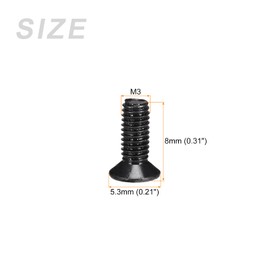 METALLIXITY 350pcs M3 x 8mm Flat Head Screws Carbon Steel Machine Screws for Eyeglass Watch Small Electronics Black