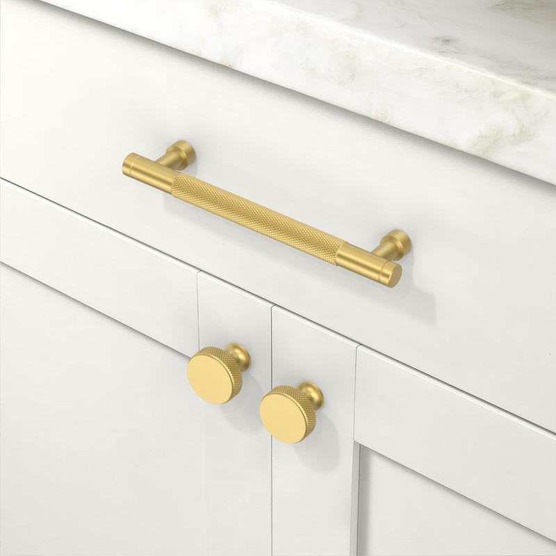 Talentedeco 10 Pack Brushed Gold Knurled Cabinet Pulls 5 Inch(128mm)