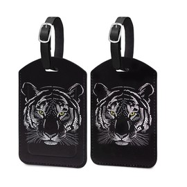 Luggage Tags,2 Pcs Leather Baggage Labels,Luggage Tags for Suitcases,Travel Luggage Tag with Name ID Card for Luggage Cruise Waterproof Travel Accessories (Tiger)