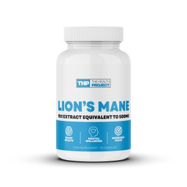 The Health Project Lion's Mane 90 Capsules - Equivalent to 500mg per Capsule - Aids Brain Health - Improves Mental Well Being - Increases Focus - Vegan Friendly - 90 Servings