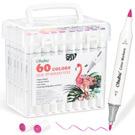Ohuhu Markers for Adult Coloring Books No Bleeding 60 Colors Water-based Dual Tips Coloring Markers for Kids Adults Beginners Drawing Pens for Journaling Lettering (Brush & Fine)