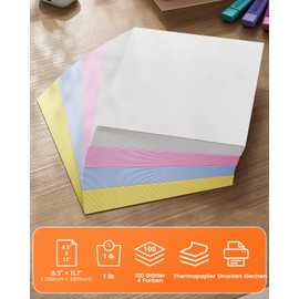 Phomemo Colour Thermal Paper A4 for Printers M08F / M832 / M834, Quick-Drying Thermal Paper Printer Paper, 210 x 297 mm, 4 Colours Total 100