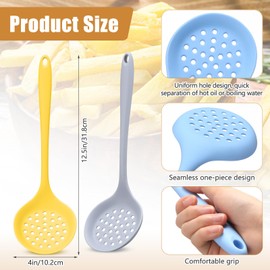 Jingmore 6 Pcs Silicone Slotted Spoons Large Skimmer Spoons for Cooking Kitchen Ladle Strainer Heat Resistant Non Stick Silicone Strainer for Straining Vegetables, Pasta and More