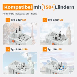 TESSAN Travel Adapter Worldwide with 3 USB C and 2 USB A, Travel Plug Adapter Worldwide, 2500 W Socket Adapter, Universal Adapter for USA, Thailand, Japan, England, Ireland, Australia, China, Italy