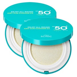 SCINIC Sunscreen Enjoy All-round Airy Sun Cushion, EX, Sunscreen, SPF50+ PA++++, 0.9 oz (25 g), Set of 2, Genuine Imported Product, Japanese Product, ENJOY ALL ROUND AIRY SUN CUSHION EX Face, Body, UV