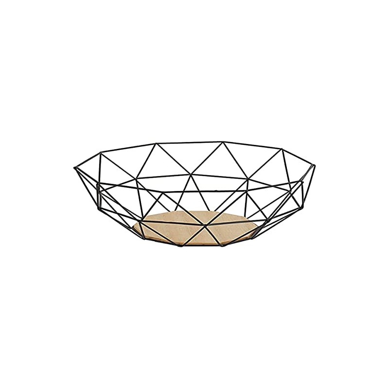 Gusta Fruit Basket Made from Black Metal with Wooden Base