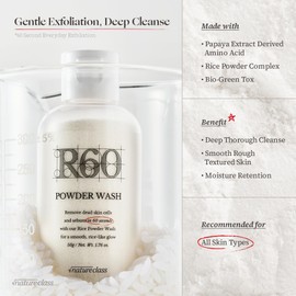 NATURECLASS R60 Rice Enzyme Powder Face Wash Cleanser – Exfoliating, Deep Cleansing, Removes Pore Impurities for Soft Radiant Skin, Korean Skincare1.76oz