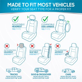 BDK PolyPro Car Seat Covers Full Set in Blue Gray on Black, Front and Rear Split Bench Seat Covers for Cars, Easy to Install Car Seats Cover Set and Accessories for Auto Trucks Van SUV - Blue Gray