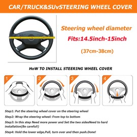 Zpana Car Steering Wheel Cover, PU Leather Non-Slip Lantern Pattern Vehicle Steering Wheel Cover Protection, Breathable Automotive Interior Protecter Accessories, Universal Fit (Black)