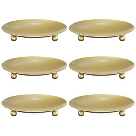 Candelabros dorados para velas de pilar, juego de 6 platos de metal premium para velas LED o de cera, soporte decorativo para velas de pilar para centro de mesa
