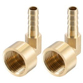 sourcing map Brass Hose Barb Fitting Elbow, 8mm Barbed x G1/2 Female Pipe Connector Adapter for Water Fuel Air, Pack of 2