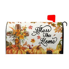 VentuCoven Bless This Home Mailbox Covers Magnetic Thanksgiving Pumpkin Mail Box Cover Fall Autumn Mailbox Wraps Magnetic Standard Size 21x18 inch for Outside Garden Yard