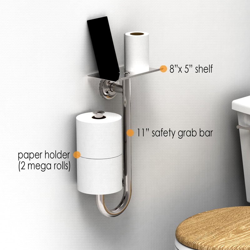 AquaChase 3-in-1 Toilet Safety Grab Bar with Built-in Tissue Paper