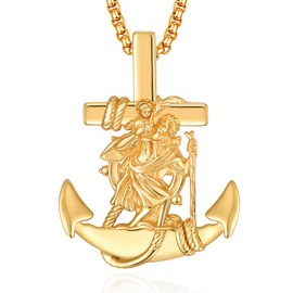ADMETUS Anchor St Christopher Necklace Sterling Silver Saint Christopher Necklace for Men Gold Anchor Nautical Navy Necklace Protection Jewelry Religious Gifts