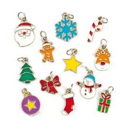 Baker Ross EF961 Christmas Charms — Ideal for Jewellery, Bracelet, Necklace and Keychain-Making, Kids' Arts and Crafts, Gifts, and More (Pack of 24)