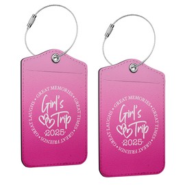 2 Pcs Girls Trip Luggage Tag, 2025 Name ID Labels with Privacy Cover and Metal Loop, Suitcase Tags Travel Tags for Luggage, Luggage Identifiers for Suitcases, Travel Accessories, Pink Gradient