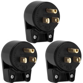 (3PACK) ETL Listed 90 Degree USA Canada Male Plug Nema 5-15P 3 Pole Angle DIY Plug, 15A 125V USA 3Pin Right Angle AC Plug, Nema 5-15P Angled Rewireable AC Plug