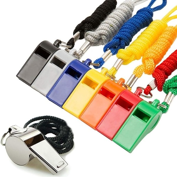 EBHO Pack of 8 whistles, referee whistle, referee whistle with lanyard, whistle sports lessons, for trainers, referees, lifeguards, teachers and more