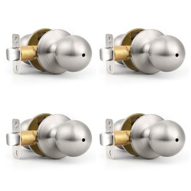 Probrico 3 Pack Door Locks Round Privacy Door Knobs Keyless Interior,Ball Shape Door Locksets for Storage Room Bedroom Bathroom in Brushed Nickel Finish